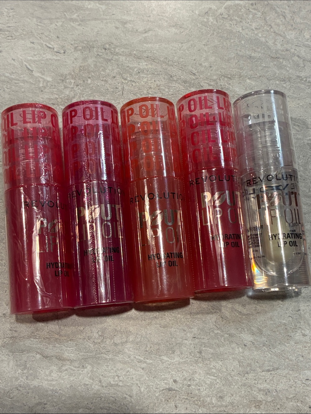Revolution Hydrating Lip Oil Set — Pink, Red, Orange & Clear